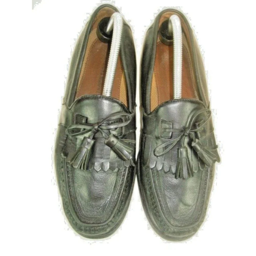 Mens Johnston & Murphy Black Leather Tassel Kilt Casual Loafers sz 9 M